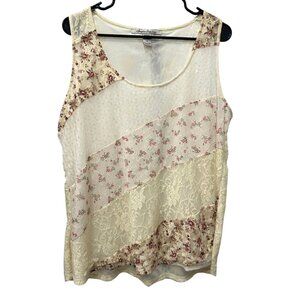 American Rag Cream Floral Patchwork Cottage Core Lace Tank Top Size 1X